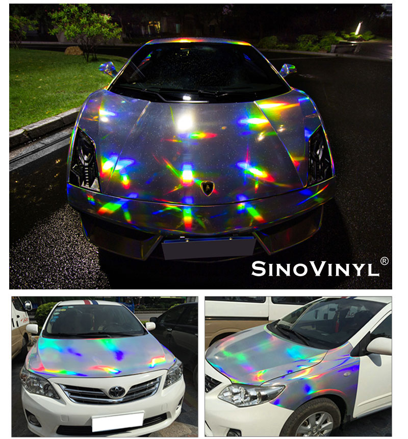 CARLIKE CL-LS Vinilo holográfico del arco iris del laser Chrome para el embalaje del cuerpo entero del coche