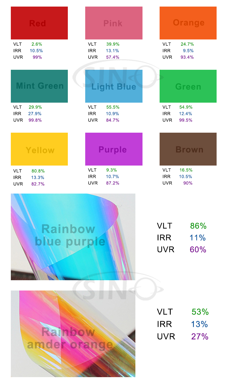 Película de tinte de vidrio de ventana de edificio de color translúcido