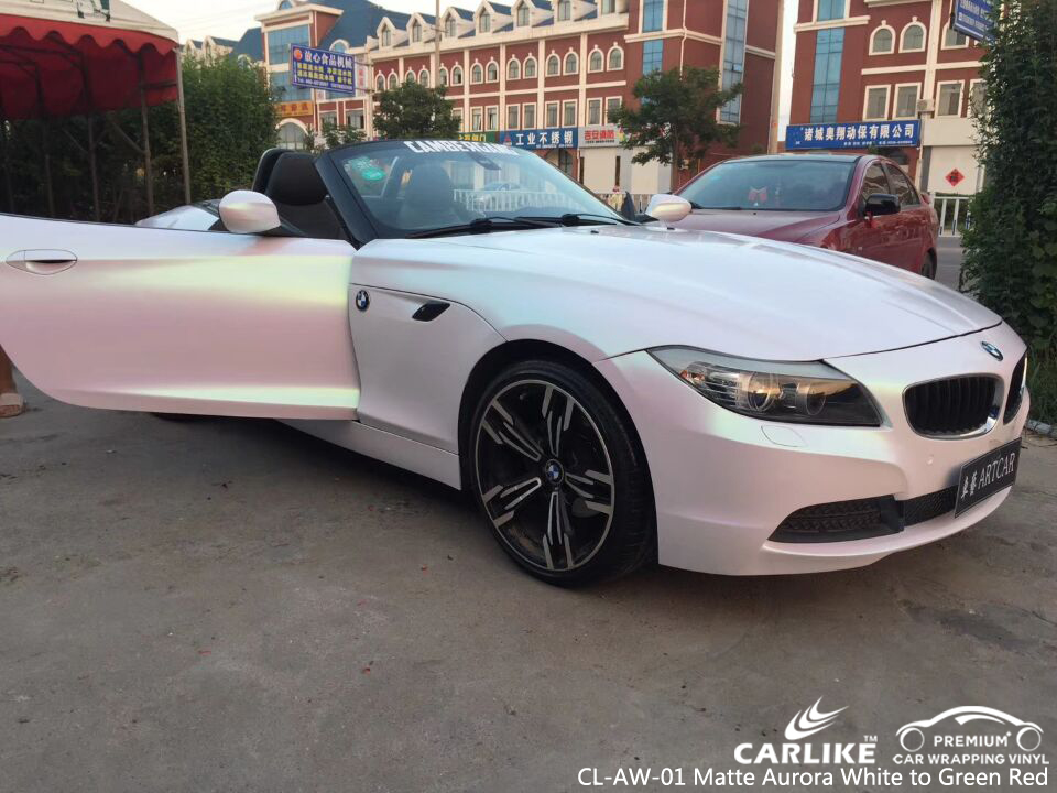 CARLIKE CL-AW-01 MATTE AURORA WHITE TO GREEN RED VINYL WRAP CAR