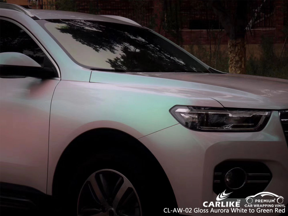 CARLIKE CL-AW-02 GLOSS AURORA WHITE TO GREEN RED CAR WRAP VINYL