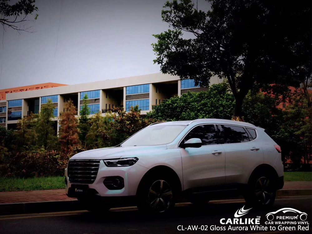 CARLIKE CL-AW-02 GLOSS AURORA WHITE TO GREEN RED CAR WRAP VINYL