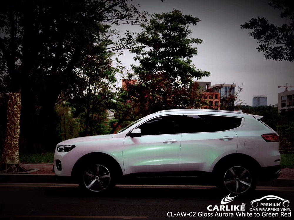 CARLIKE CL-AW-02 GLOSS AURORA WHITE TO GREEN RED CAR WRAP VINYL