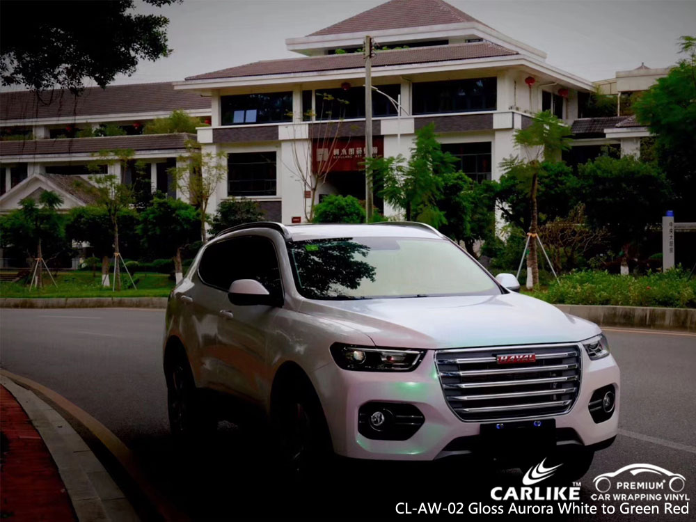 CARLIKE CL-AW-02 GLOSS AURORA WHITE TO GREEN RED CAR WRAP VINYL