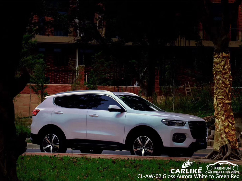 CARLIKE CL-AW-02 GLOSS AURORA WHITE TO GREEN RED CAR WRAP VINYL