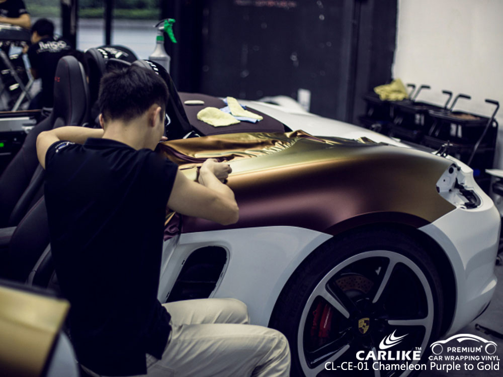 CARLIKE CL-CE-01 CHAMELEON PURPLE TO GOLD VINYL FOR PORSCHE
