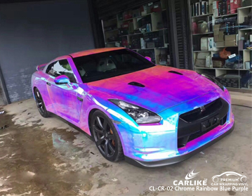 CL-CR-02 chrome rainbow blue purple car wrap vinyl for nissan gt r