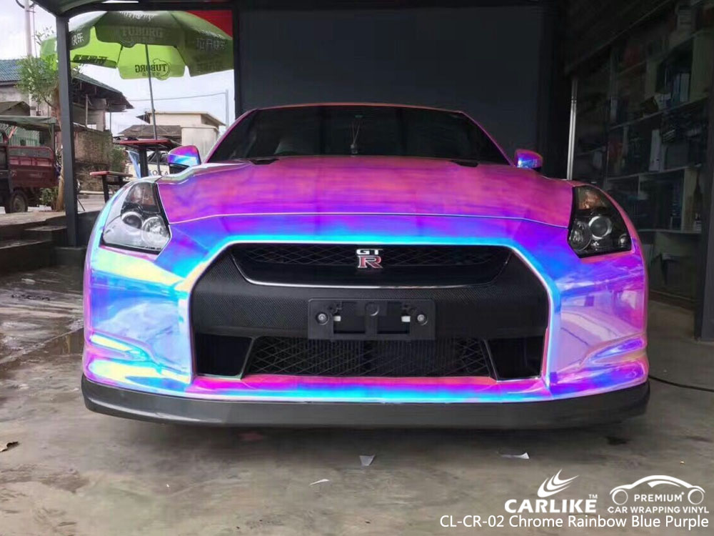 CARLIKE CL-CR-02 CHROME RAINBOW BLUE PURPLE CAR WRAP VINYL