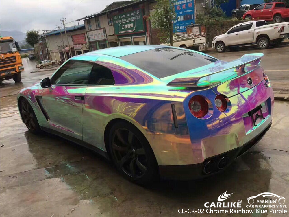 CARLIKE CL-CR-02 CHROME RAINBOW BLUE PURPLE CAR WRAP VINYL