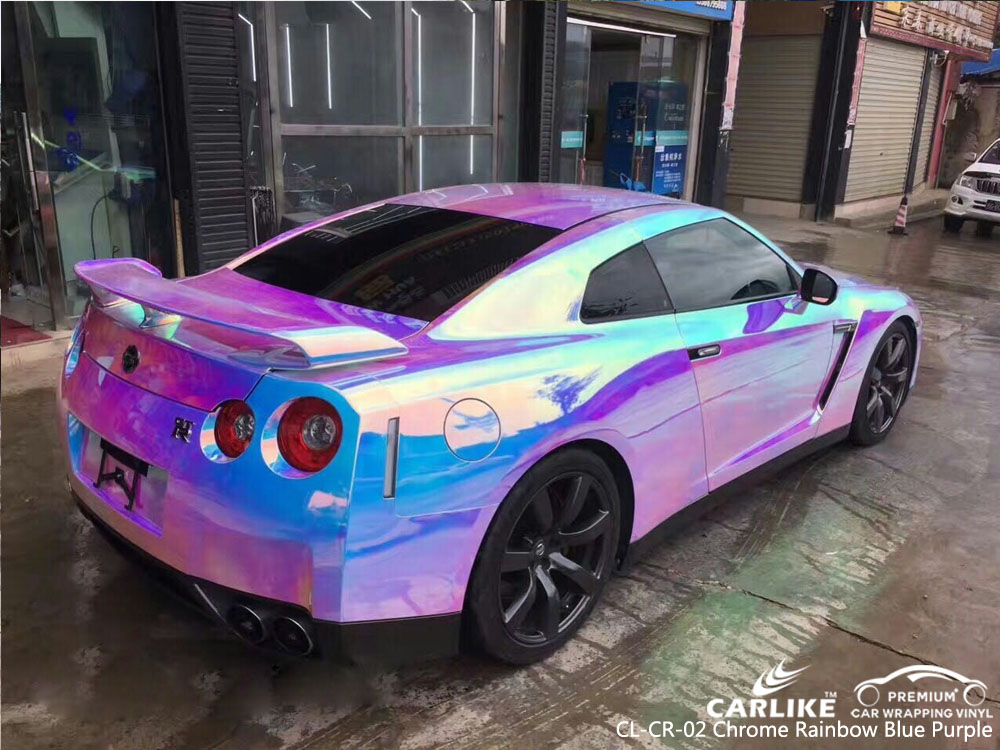 CARLIKE CL-CR-02 CHROME RAINBOW BLUE PURPLE CAR WRAP VINYL