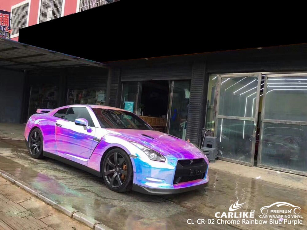 CARLIKE CL-CR-02 CHROME RAINBOW BLUE PURPLE CAR WRAP VINYL
