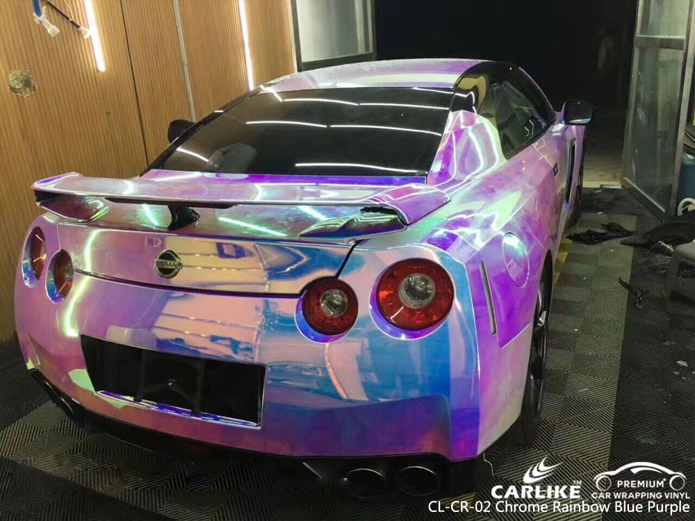 CARLIKE CL-CR-02 CHROME RAINBOW BLUE PURPLE CAR WRAP VINYL