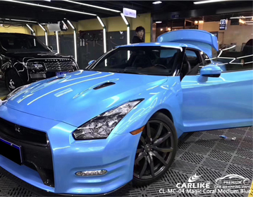 CL-MC-04 gloss magic coral medium blue vinyl wrap for nissan gt r