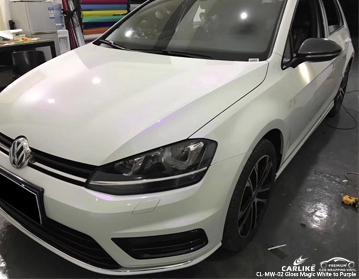 CL-MW-02 Magic chameleon gloss white to purple vinyl on FORD MUSTANG