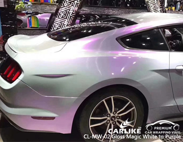 CL-MW-02 magic chameleon gloss white to purple auto vinyl for FORD MUSTANG