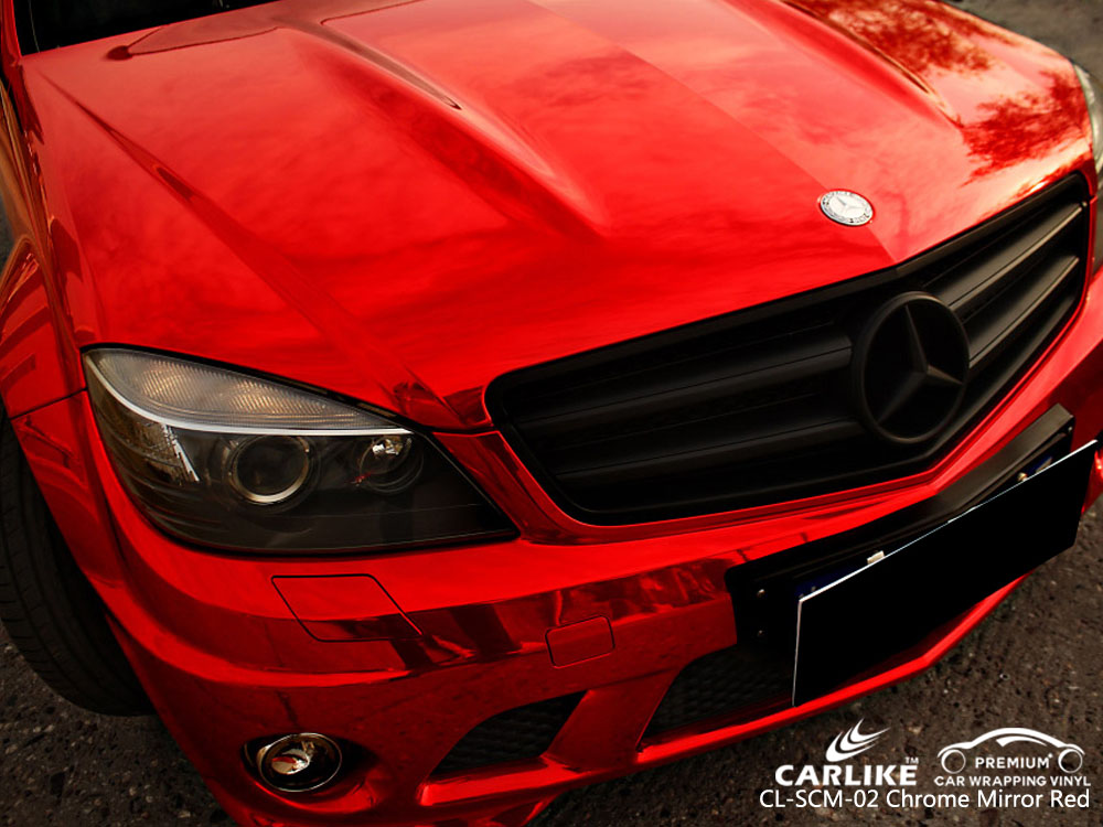 CARLIKE CL-SCM-02 Vinilo rojo del abrigo del coche del espejo de Chrome para Mercedes-Benz
