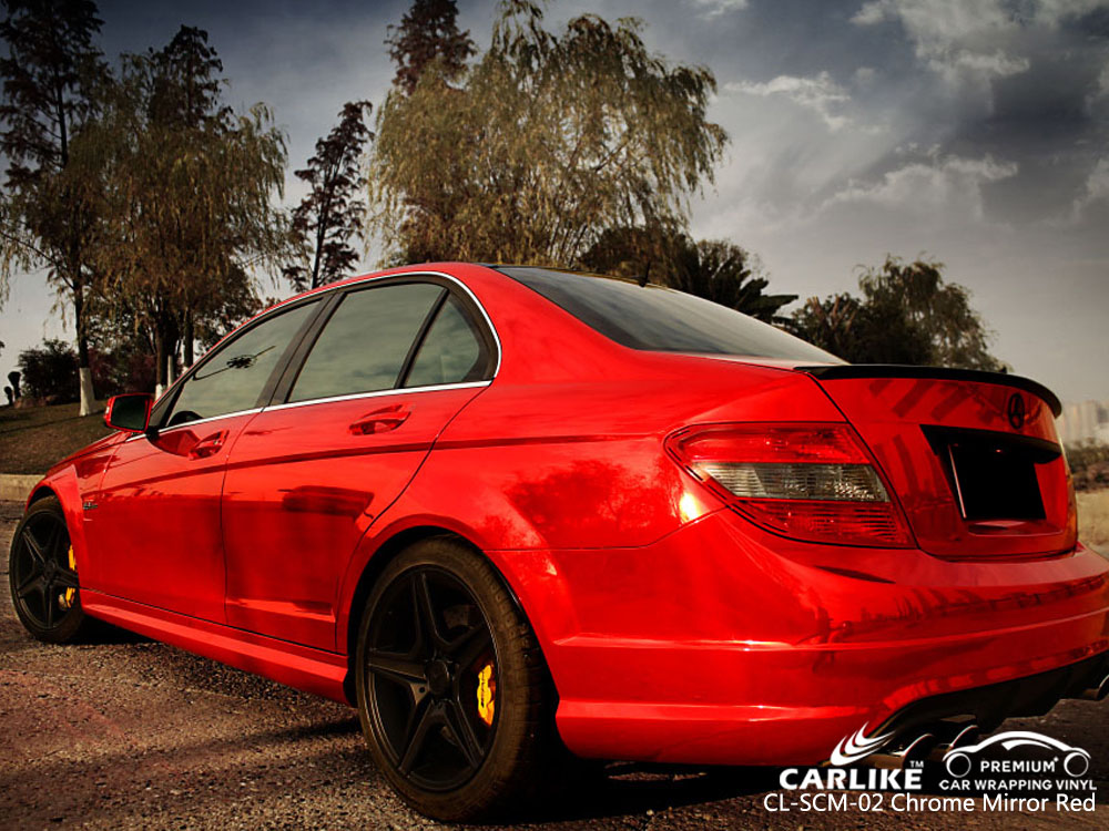 CARLIKE CL-SCM-02 Vinilo rojo del abrigo del coche del espejo de Chrome para Mercedes-Benz