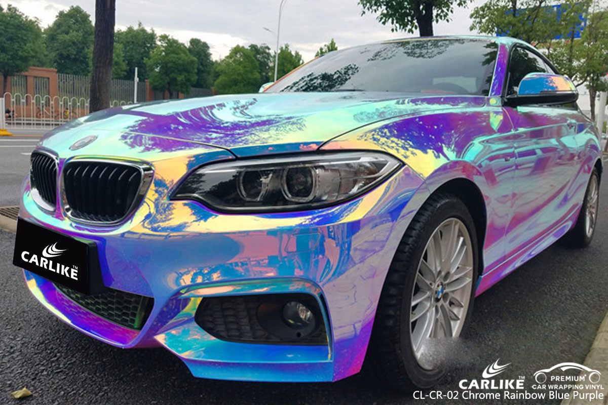 CARLIKE chrome rainbow blue purple car wrap vinyl on BMW, car wrap America