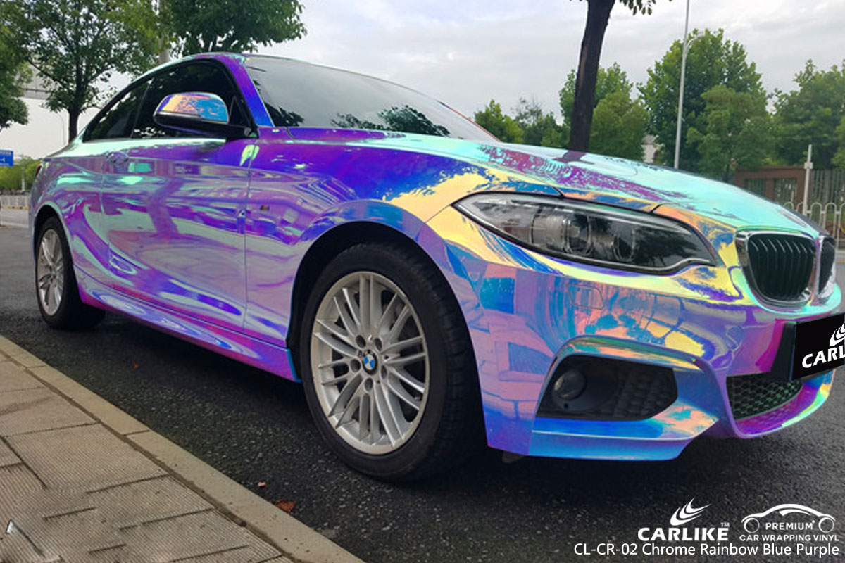 CARLIKE chrome rainbow blue purple car wrap vinyl on BMW, car wrap America