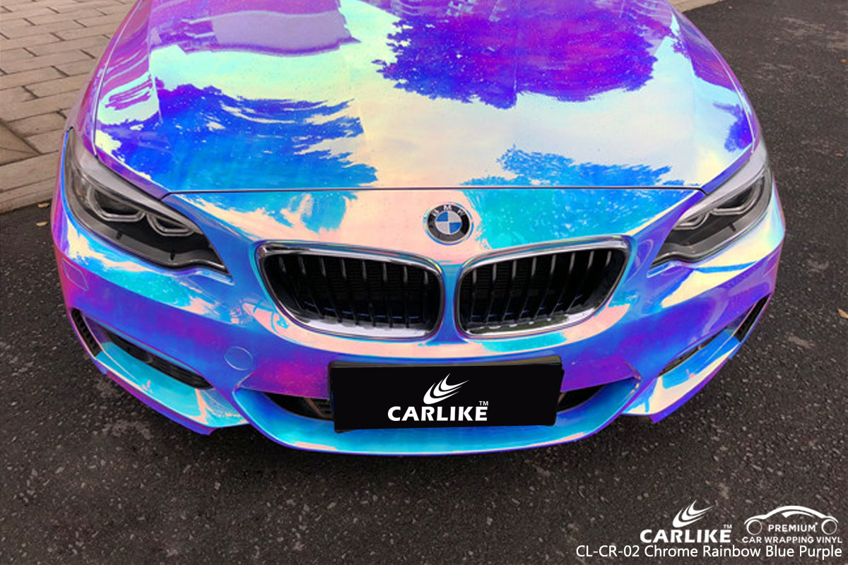 CARLIKE chrome rainbow blue purple car wrap vinyl on BMW, car wrap America