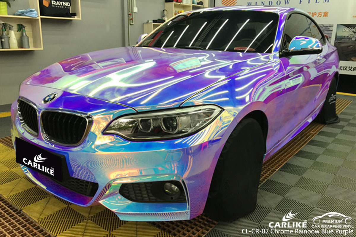 CARLIKE chrome rainbow blue purple car wrap vinyl on BMW, car wrap America