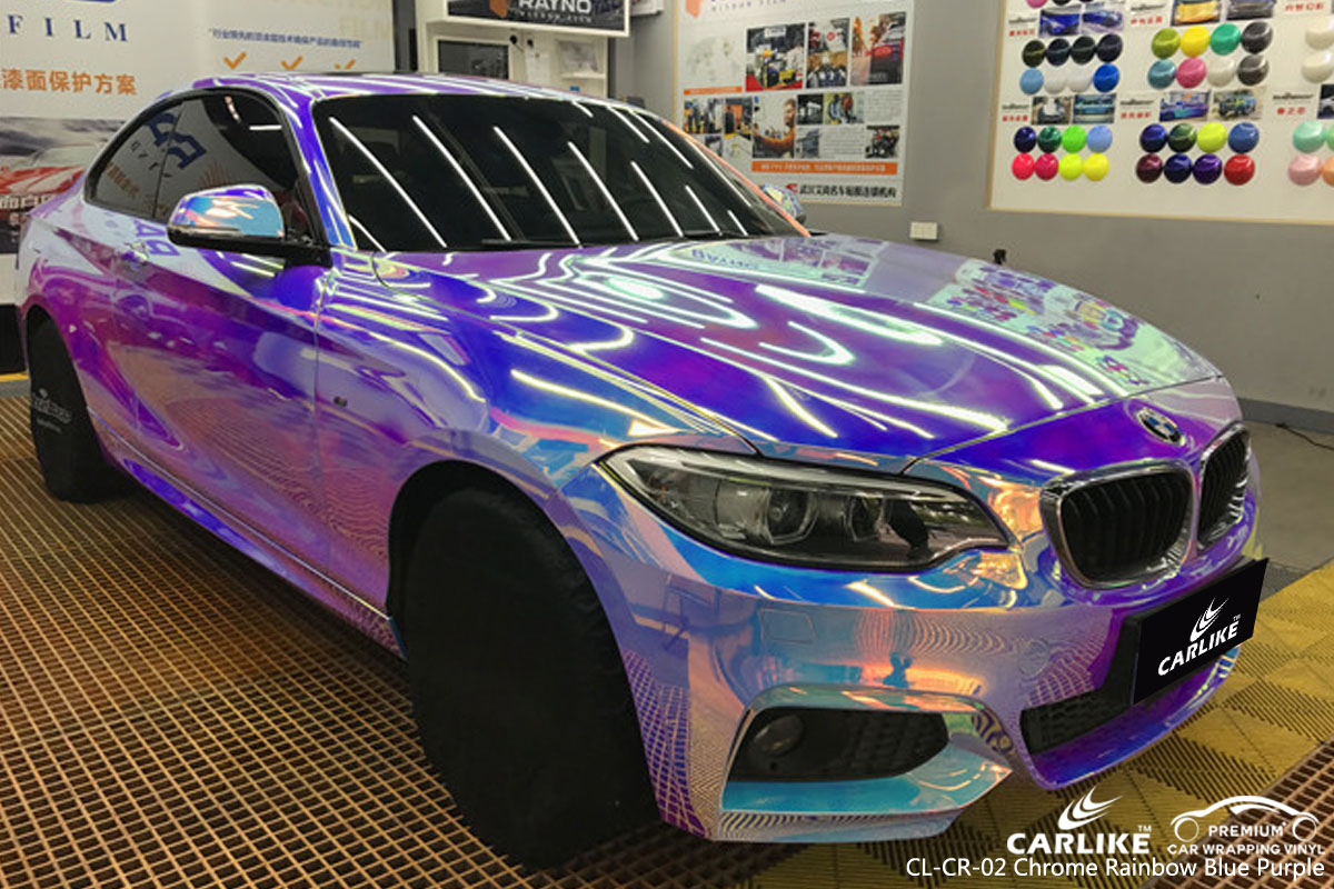 CARLIKE chrome rainbow blue purple car wrap vinyl on BMW, car wrap America