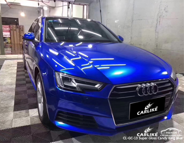 Super gloss candy king blue car wrapping vinyl on Audi, vehicle wrap manufacturer