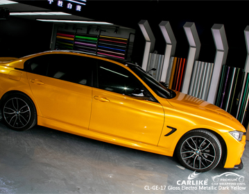 Super gloss electro metallic dark yellow car wrap vinyl on BMW, car wrap Canada