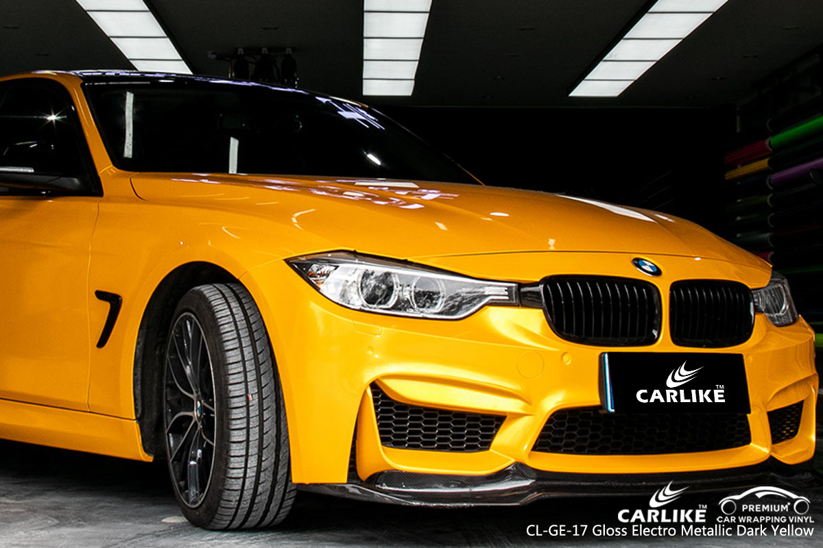 CARLIKE super gloss electro metallic dark yellow car wrap vinyl on BMW, car wrap Canada