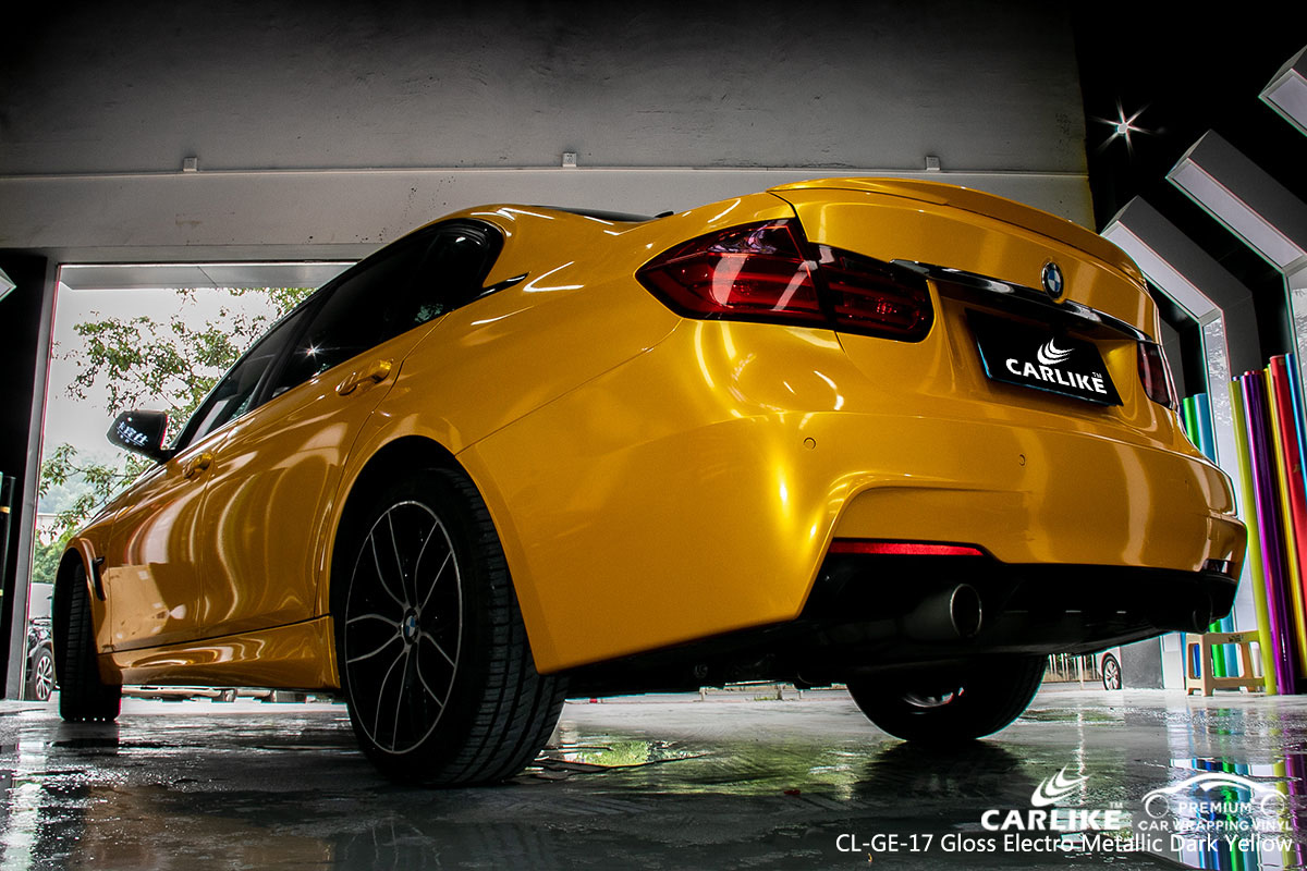 CARLIKE super gloss electro metallic dark yellow car wrap vinyl on BMW, car wrap Canada