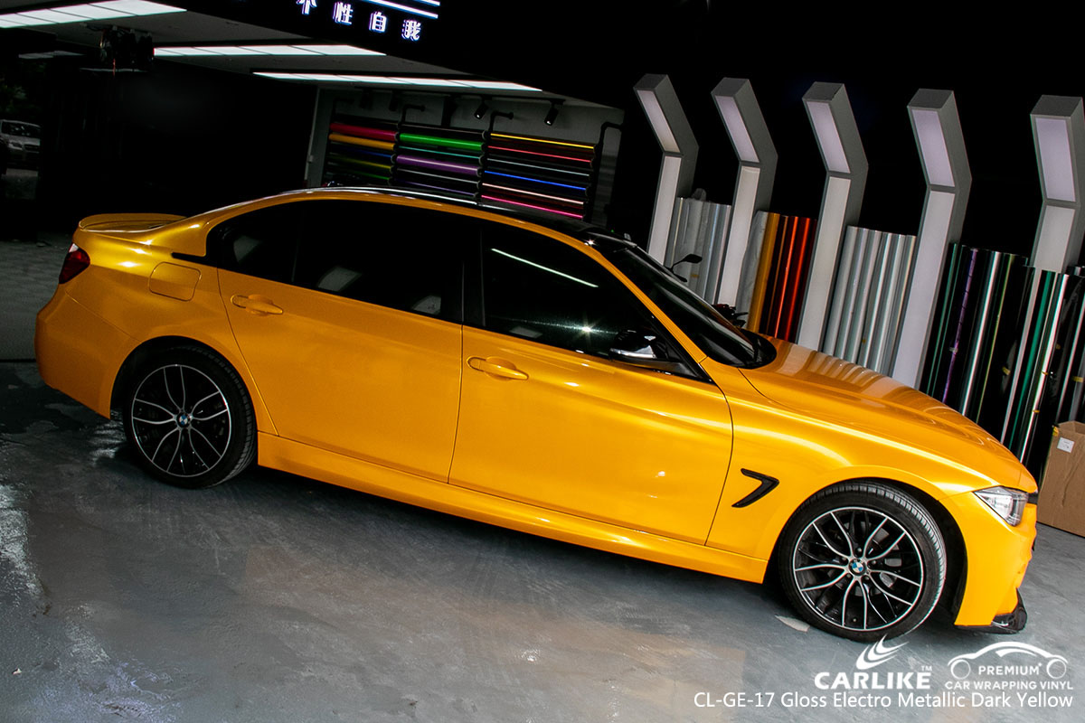 CARLIKE super gloss electro metallic dark yellow car wrap vinyl on BMW, car wrap Canada