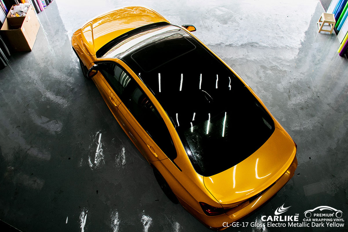 CARLIKE super gloss electro metallic dark yellow car wrap vinyl on BMW, car wrap Canada