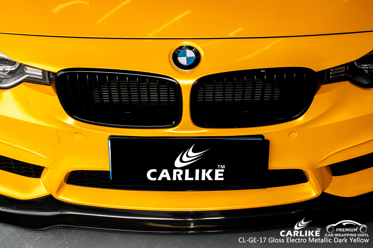 CARLIKE super gloss electro metallic dark yellow car wrap vinyl on BMW, car wrap Canada