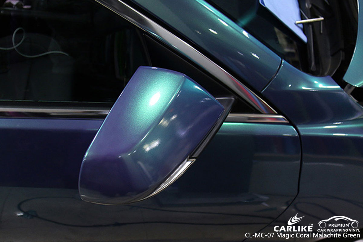CARLIKE gloss magic coral malachite blue car wrapping vinyl on Cadillac, vehicle wrap
