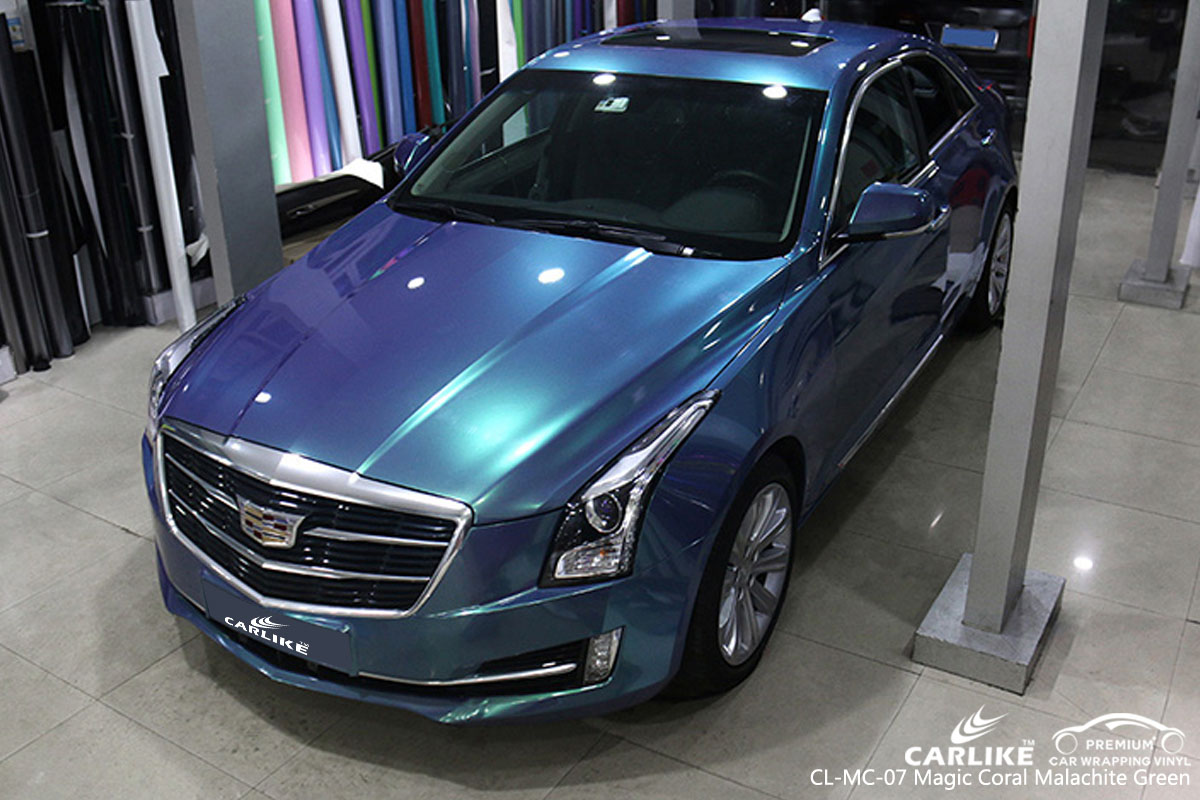 CARLIKE gloss magic coral malachite blue car wrapping vinyl on Cadillac, vehicle wrap