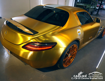 CL-CB-05 chrome brushed gold vinyl car wrap cost for Mercedes-Benz