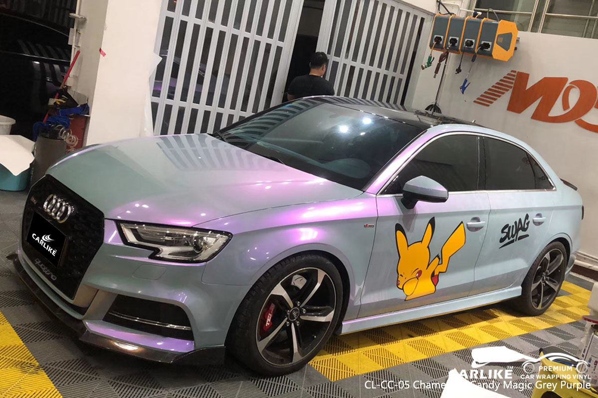 CARLIKE CL-CC-05 chameleon candy magic grey purple car wrap vinyl for Audi