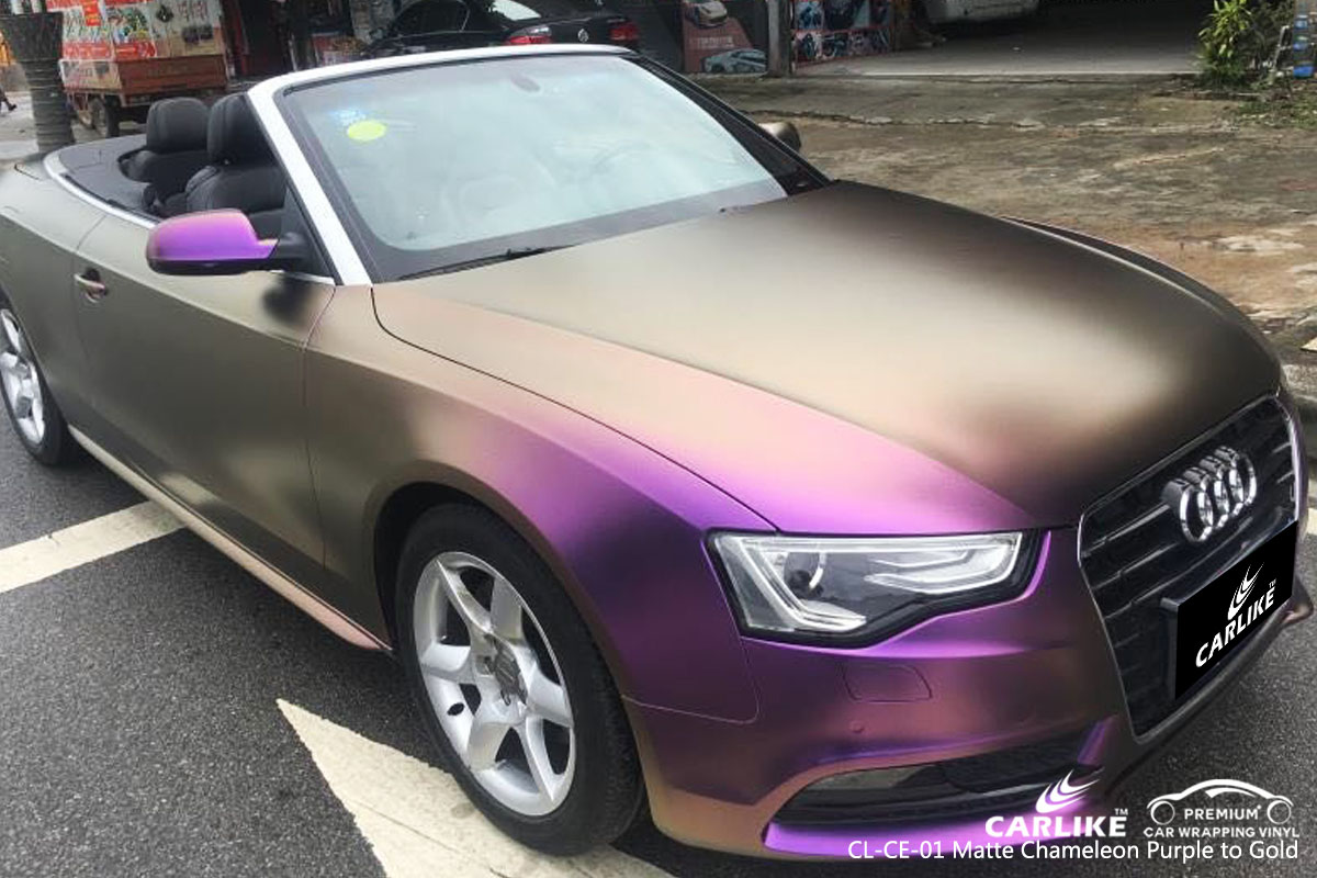 CARLIKE CL-CE-01 matte chameleon purple to gold car wrap vinyl for Audi