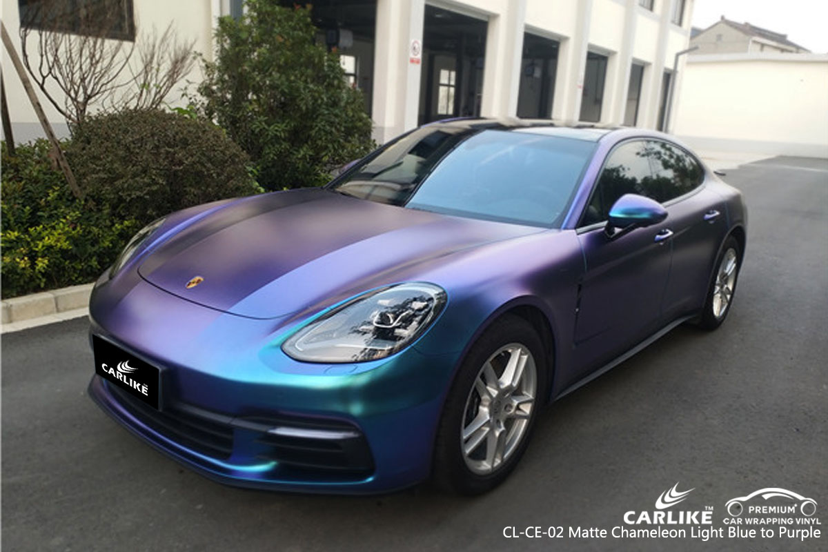 CARLIKE CL-CE-02 matte chameleon light blue to purple car wrap vinyl for Porsche