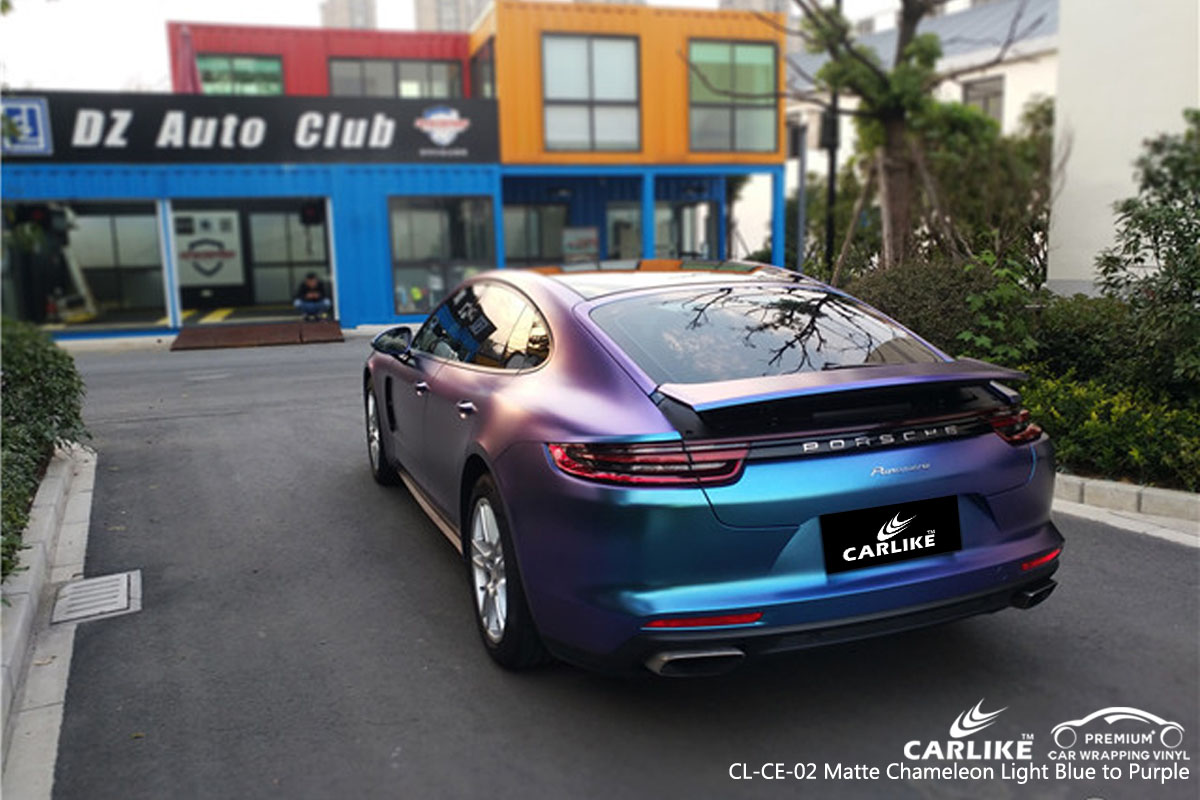 CARLIKE CL-CE-02 matte chameleon light blue to purple car wrap vinyl for Porsche