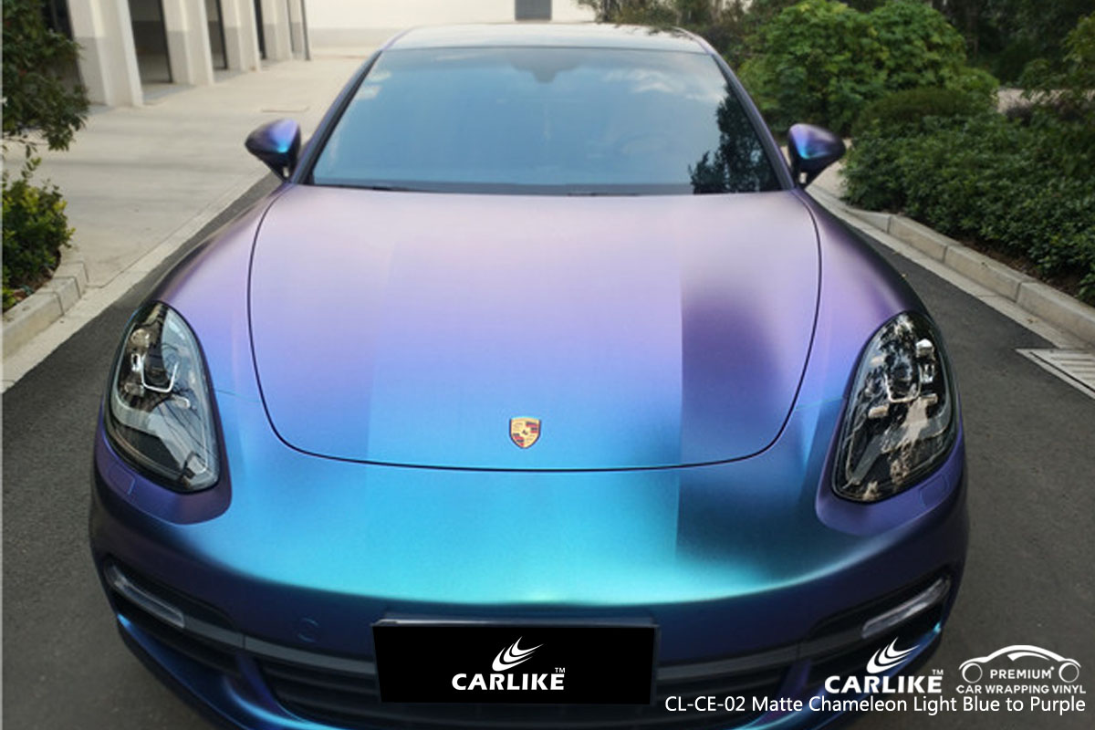 CARLIKE CL-CE-02 matte chameleon light blue to purple car wrap vinyl for Porsche