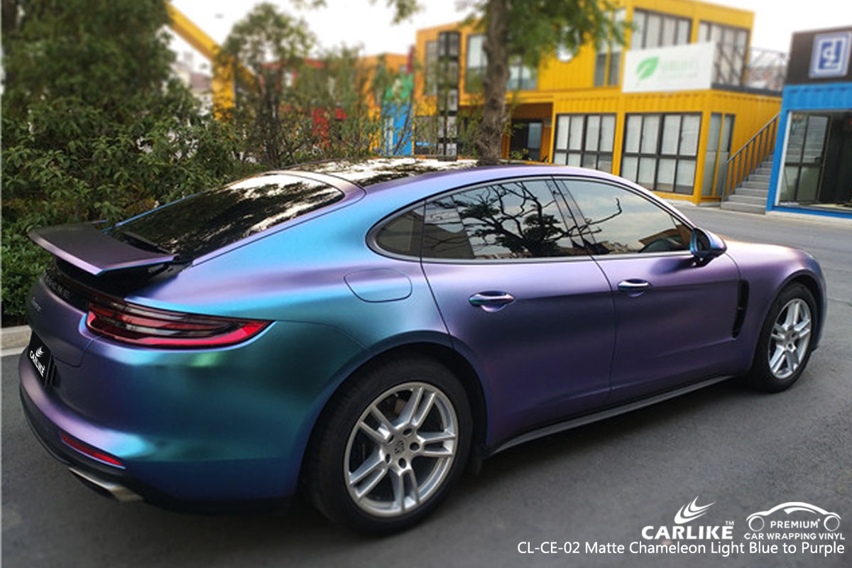 CARLIKE CL-CE-02 matte chameleon light blue to purple car wrap vinyl for Porsche