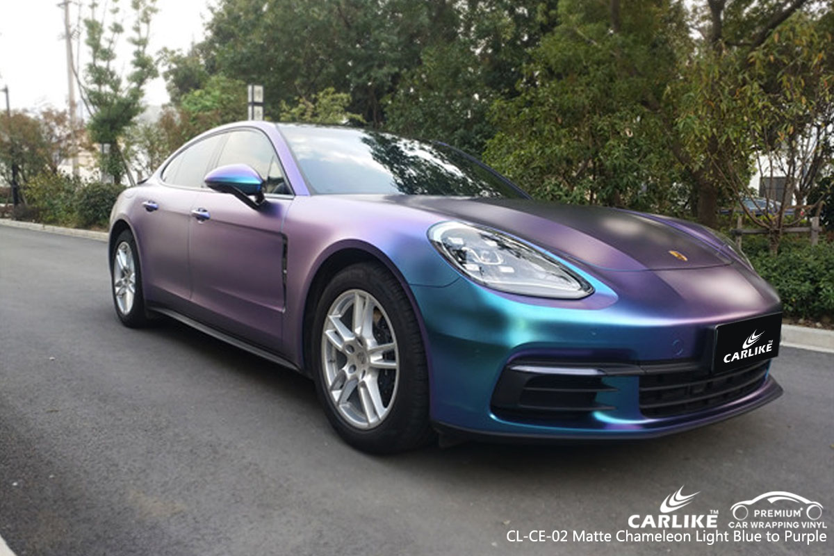 CARLIKE CL-CE-02 matte chameleon light blue to purple car wrap vinyl for Porsche