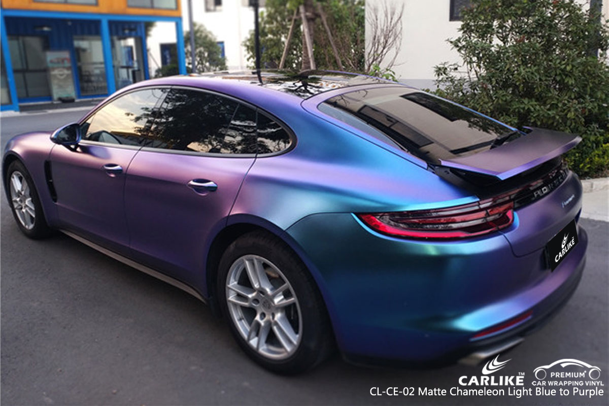 CARLIKE CL-CE-02 matte chameleon light blue to purple car wrap vinyl for Porsche