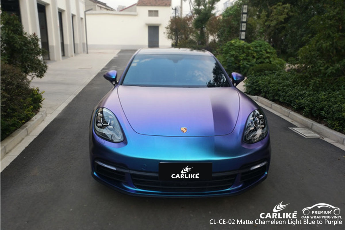 CARLIKE CL-CE-02 matte chameleon light blue to purple car wrap vinyl for Porsche