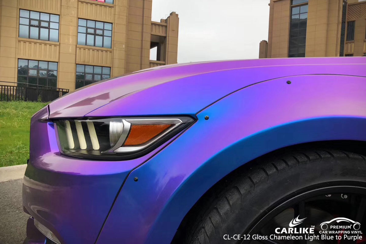 CARLIKE CL-CE-12 chameleon light blue to purple car wrap vinyl for Mustang