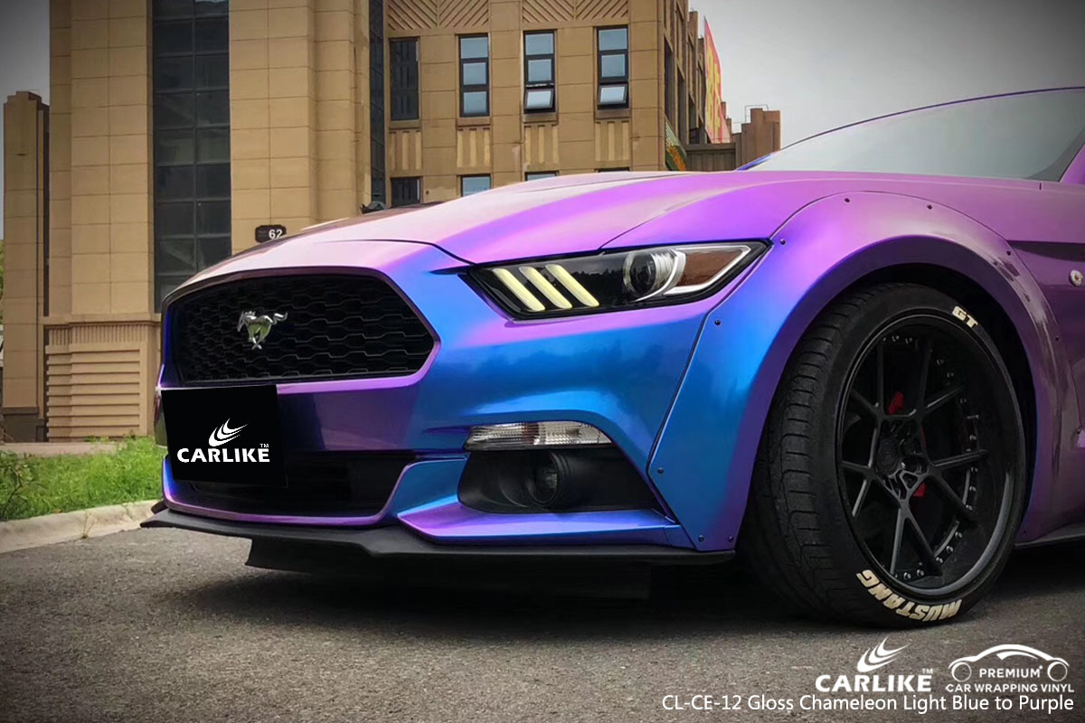CARLIKE CL-CE-12 chameleon light blue to purple car wrap vinyl for Mustang