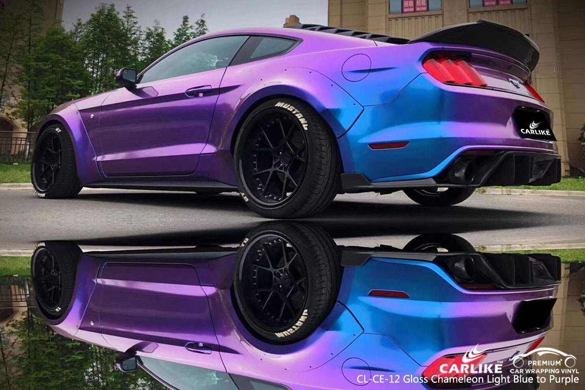 CARLIKE CL-CE-12 chameleon light blue to purple car wrap vinyl for Mustang