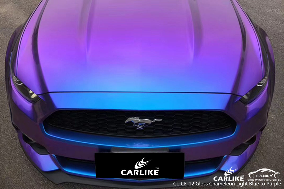 CARLIKE CL-CE-12 chameleon light blue to purple car wrap vinyl for Mustang