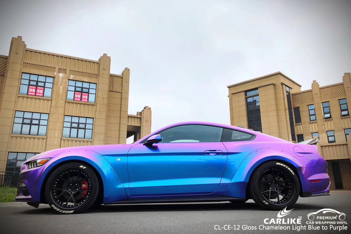 CARLIKE CL-CE-12 chameleon light blue to purple car wrap vinyl for Mustang