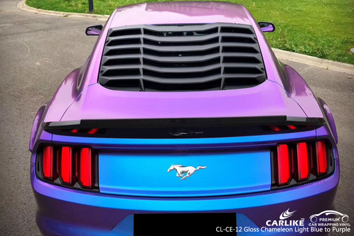 CARLIKE CL-CE-12 chameleon light blue to purple car wrap vinyl for Mustang